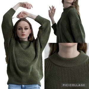 Mikarose Blair Slight Oversized Classic Knit Sweater in Satin Moss Green Size M